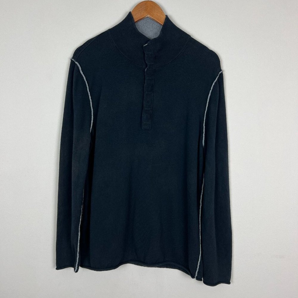Carbon‎ 2 Cobalt Sweater Mens Large Black Cotton Cashmere Long Sleeve Mock Neck